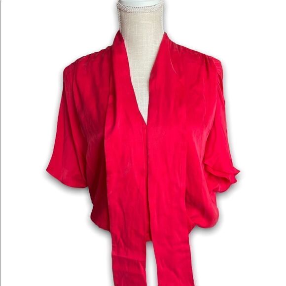 Alice + Olivia | Women’s Livvy Tie-Neck Washed Silk-blend Blouse CrossoverTop XS - Picture 2 of 11